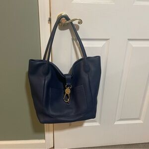 Blue Leather Bag with Gold Hardware